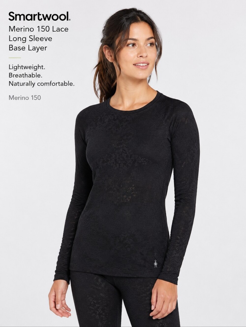 Smartwool Merino 150 Lace Base Layer Top Women’s Large Black Wool Blend